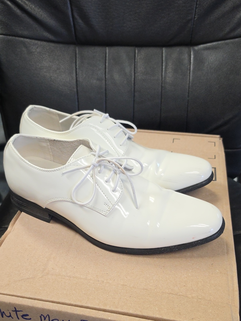 Men's White Patent Leather Derby Shoes - Sleek Lace-Up Style